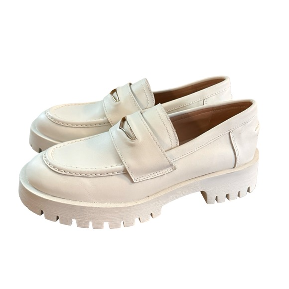 Steve Madden Womens Platform Lawerence Loafers Bone Leather Gold Accents Size 8 - Picture 4 of 10